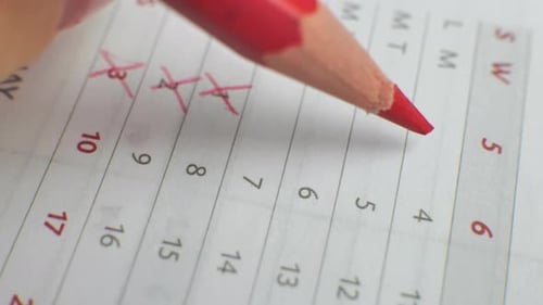Calendar Marked with Red Pencil Close Up