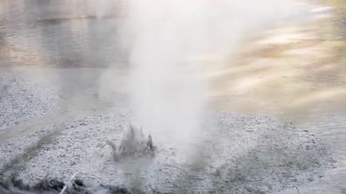 Macro shot of a large energetic boiling section within the Waiotapu mud pools, Rotorua, New Zealand