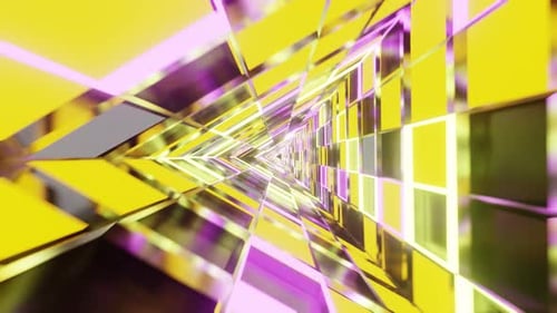 Triangle Rotated Mirrored Pink With Yellow Glass Vj Tunnel Loop