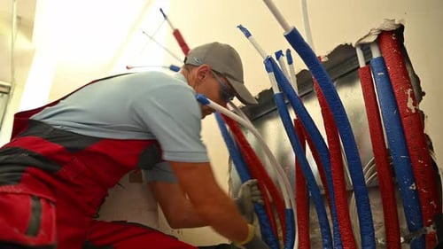 Plumber Installing New Pipes in Home Wall