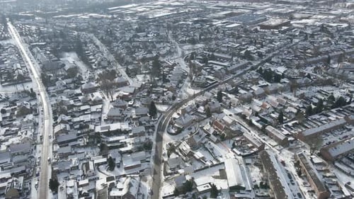 High aerial of beautiful snow covered town in winter