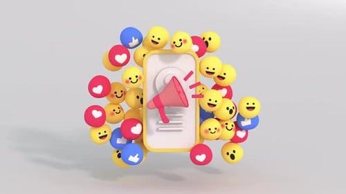 Social media post and unique design emojis. Minimal style concept. Cartoony 3D render animation