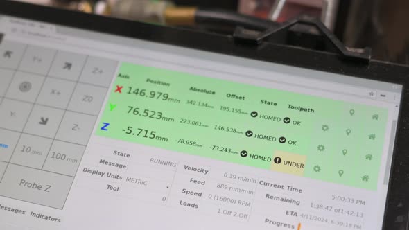 CNC router control panel tablet displays job status, Technology Stock ...
