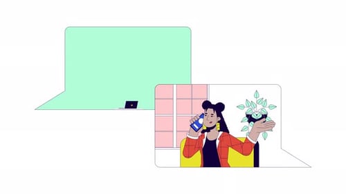 Animated Flat Design Illustration: Human and AI Communication