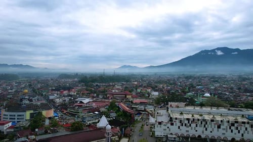 Aerial view of panorama of beautiful countryside of Bukittinggi