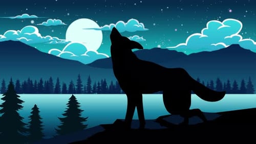 Wolf Howling On The Cliff Near The Lake