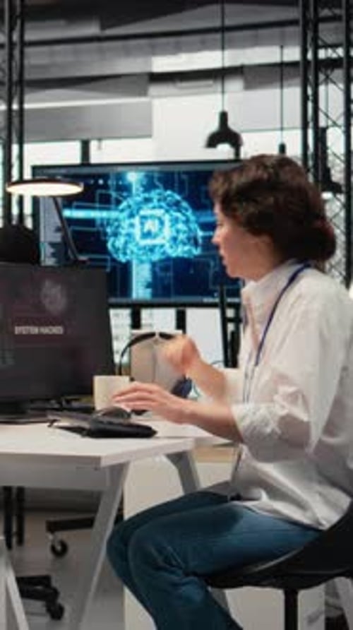 Vertical Video Inexperienced Intern in Office Requests Help From Team to Fix Hacking Attempt