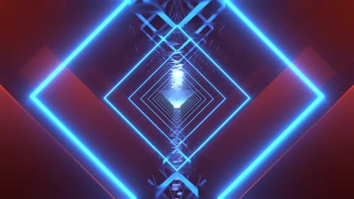 Colorful Ai Square Tunnel Loop with Blue and Red Lights