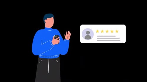 Flat Design Character Interacting with Phone Review Animation