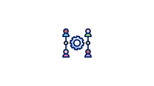 Animated Icon of People Connected by a Gear System