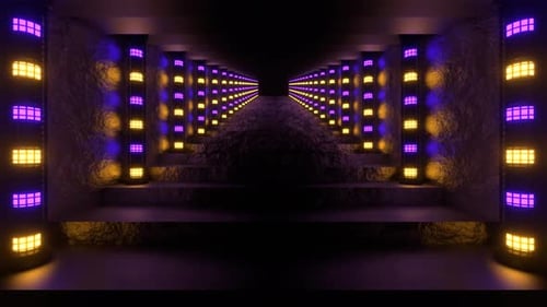 Purple And Yellow Neon Column Stairs Background Vj Loop In 4K