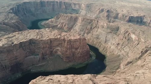 Aerial View of Impressive Horseshoe Bend Meander, Canyon of Colorado River in Arizona Desert USA