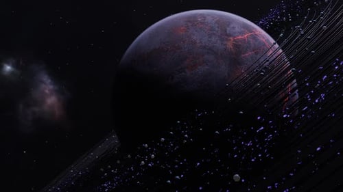 Futuristic Dark Planet with Rings in Space Animation