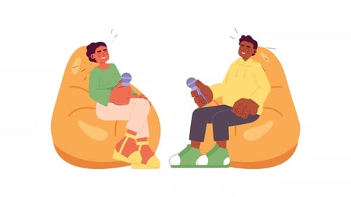 Animated Flat Design Podcast Discussion on Bean Bags