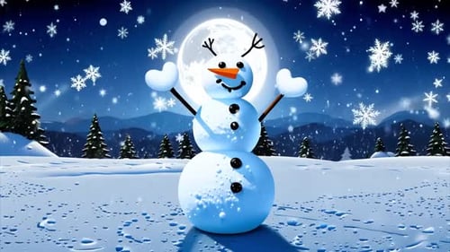 Christmas Night Snowman On A Winter Lake