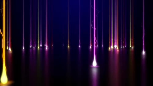 Abstract Neon Light Trails Falling on Reflective Surface