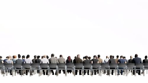 Isolated group of audience sitting on chair in rear view,alpha channel