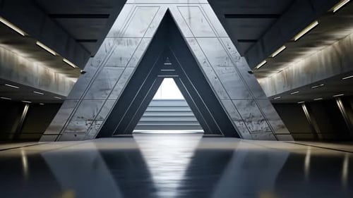 Modern, industrial, futuristic interior. Triangular architecture