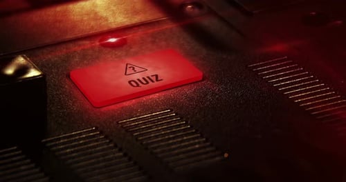 Quiz question mark symbol light flashing on metal control panel lamp