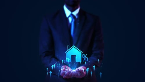 Glowing House Icon and Rising Arrows for Financial Growth