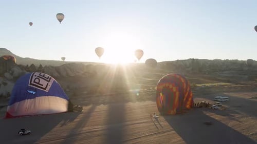 Scenic Hot Air Balloon Landscape at Sunrise