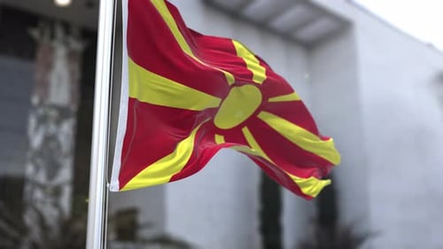 North Macedonia Flag Waving in Realistic Slow Motion