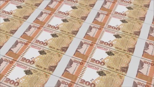 200 KYRGYZSTANI SOM banknotes printed by a money press