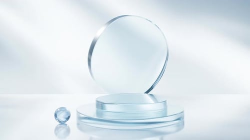 Clean Glass Podium and Sphere with Dynamic Light Reflections
