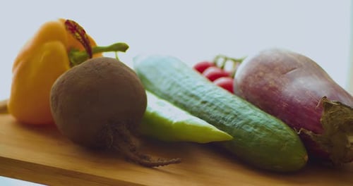 Vegetables on Spinning Plate Ready For Salad and Cooking Preparation, Close Up