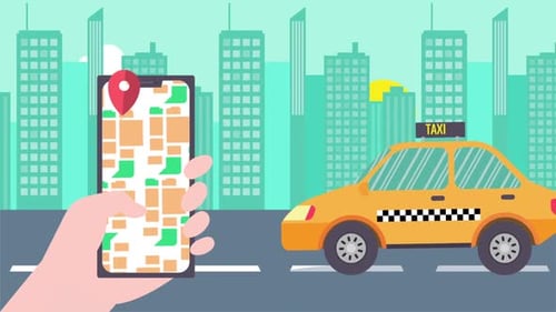 Animated Taxi Booking App on Smartphone with Driver Rating