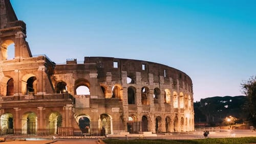 Rome Italy Colosseum Also Known As Flavian Amphitheatre In Night Time