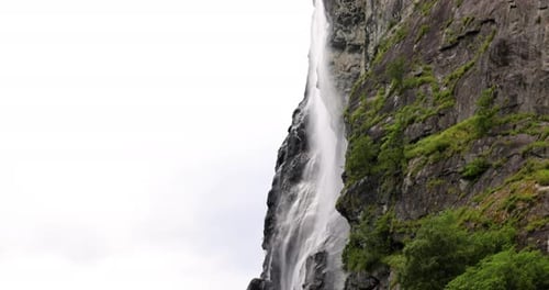 Geiranger fjord, waterfall Seven Sisters. Beautiful Nature Norway natural landscape.