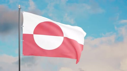 Greenland Flag Waving in Wind Against Blue Sky
