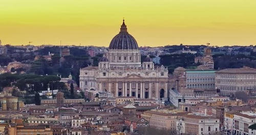 Aerial Shot of the Vatican City State in Rome Italy Drone View of Saint Peter Basilica in Vatican