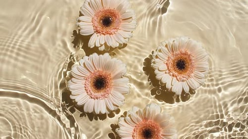 Gerbera Flowers Floating in Clear Water