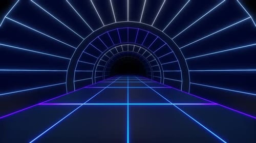 Blue Neon Retro Road with Glowing Arch Synthwave Seamless Animation