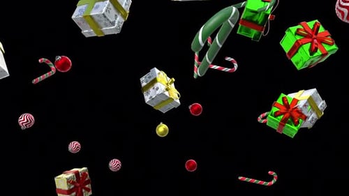 Falling Christmas Gifts Ornaments and Candy Canes Animation