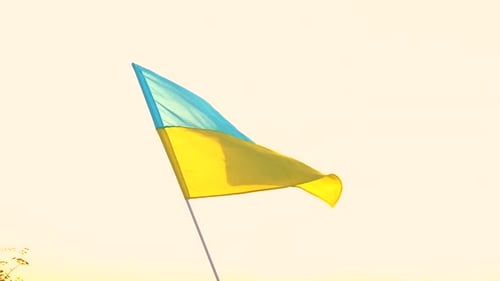 Ukrainian Flag Waving Proudly in the Wind