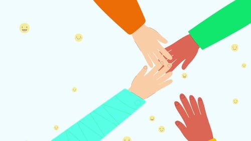 Animated Flat Design Hands Stacking for Friendship and Unity
