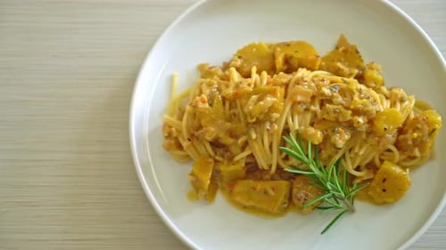 Delicious Plate of Golden Squash Pasta Spaghetti