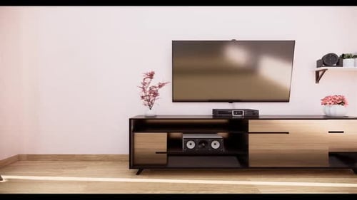 Modern Living Room with Sleek TV Stand and Decor