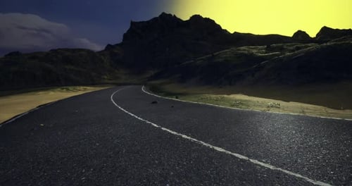 Journey Along a Winding Road Under an Enchanting Twilight Sky