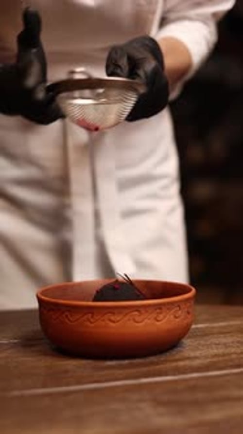 Pastry chef prepares delicious desserts at the restaurant