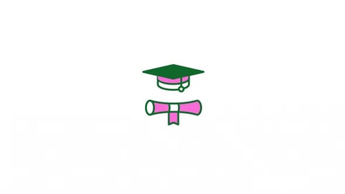Flat Design Bouncing Graduation Cap and Diploma Animation