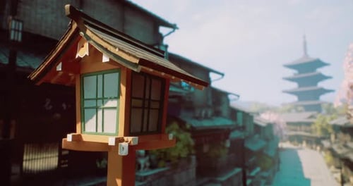 Lantern Illuminating a Serene Street with Traditional Architecture in Japan