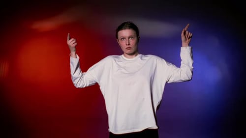 Pantomime and Dance on Stage of Theatre Portrait of Talented Actress in Soffits Medium Shot with