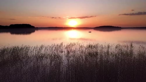 Sunset Over Lake Aerial Shot.