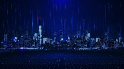 3D Futuristic Digital City Skyline Big Data Artificial Intelligence Internet of Things Smart City