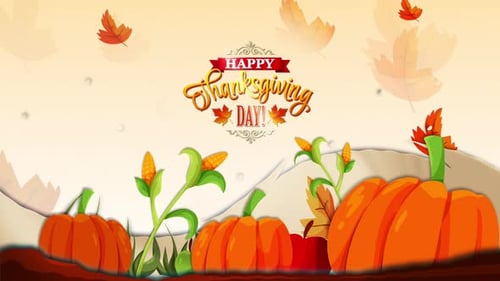 Animated Thanksgiving Greeting with Pumpkins and Falling Autumn Leaves