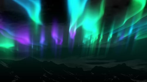 Vibrant Aurora Borealis Sky Over Snowy Mountains Animation